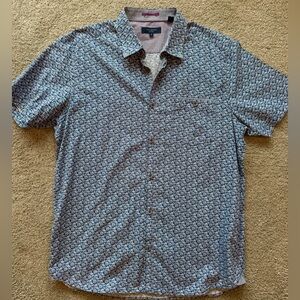 Like New Ted Baker London "Yurtamp" Print SS Button Down w Spread Collar, Large